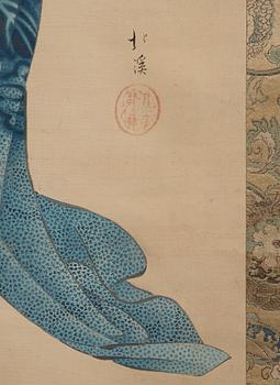 RULLMÅLNING, tusch och färg på papper. Okänd konstnär, Japan, 1800-talets mitt.