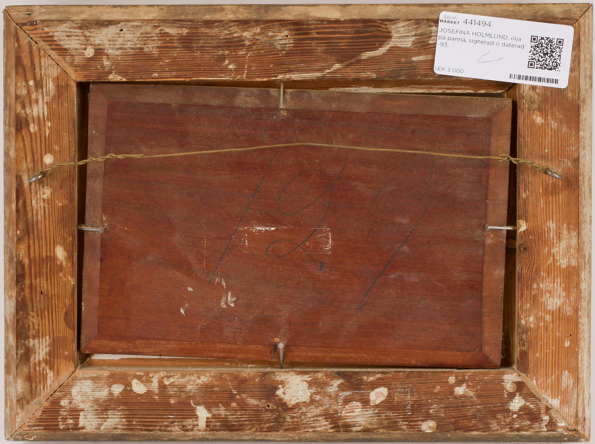 JOSEFINA HOLMLUND, olja på pannå, signerad o daterad -93.
