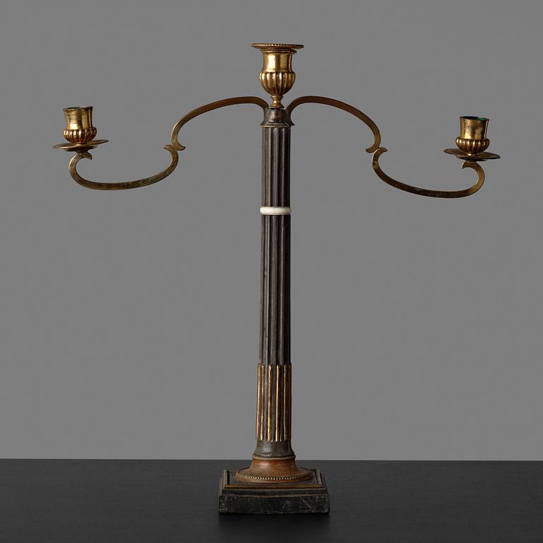 A late Gustavian circa 1800 three-light candelabra.