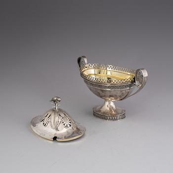 A Russian early 19th century parcel-gilt sugar bowl and cover, marked G:L, St. Petersburg.