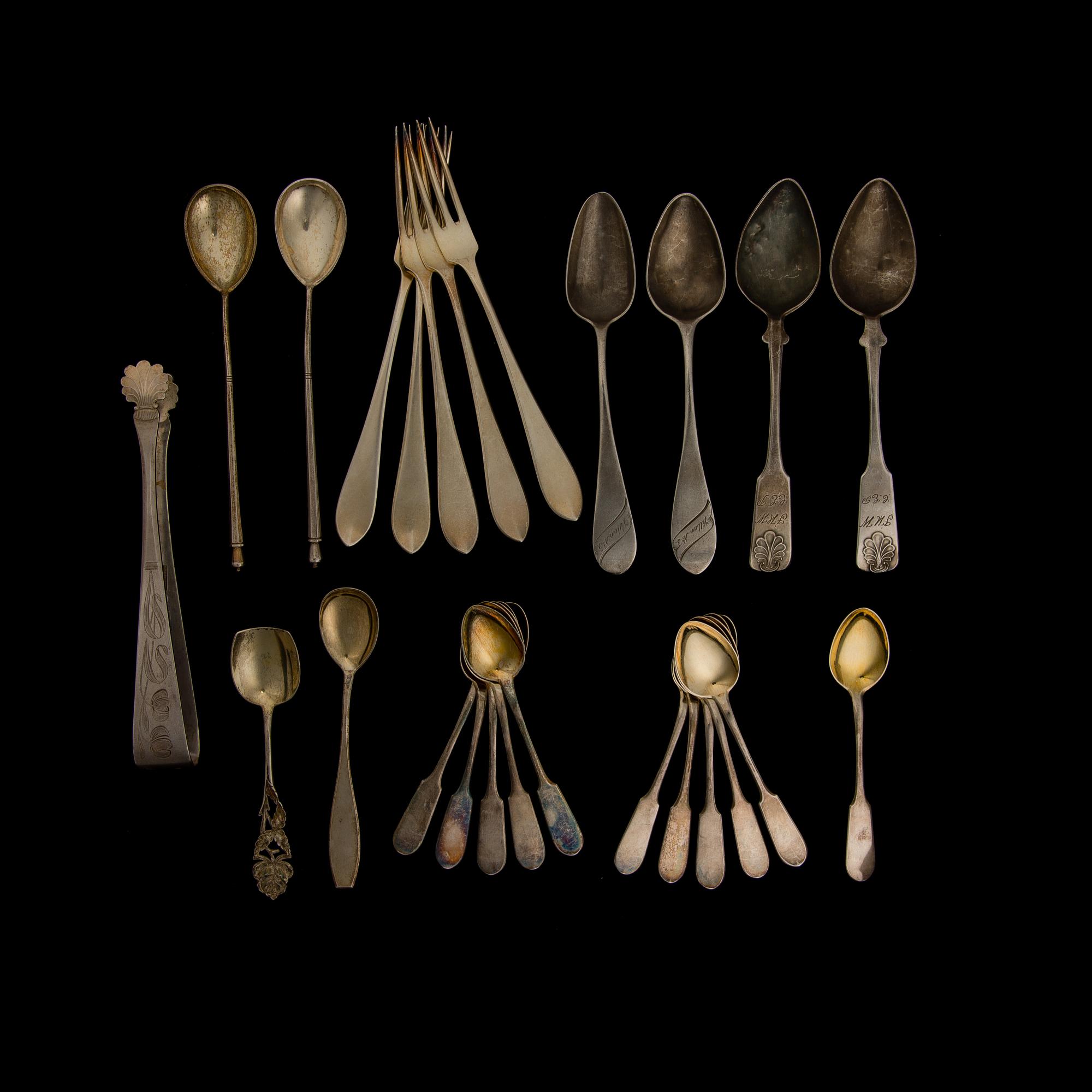 BESTICK, 31 st, silver, Finland, Sverige, Frankrike, Ryssland. 1800-tal och 1900-talets första hälft. Totalvikt 738 g.