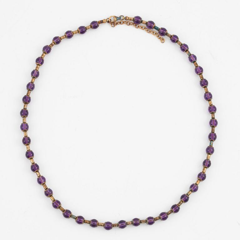 Collier och örhängen, set, Metropolitan Museum Art, förgyllt silver med ametister.