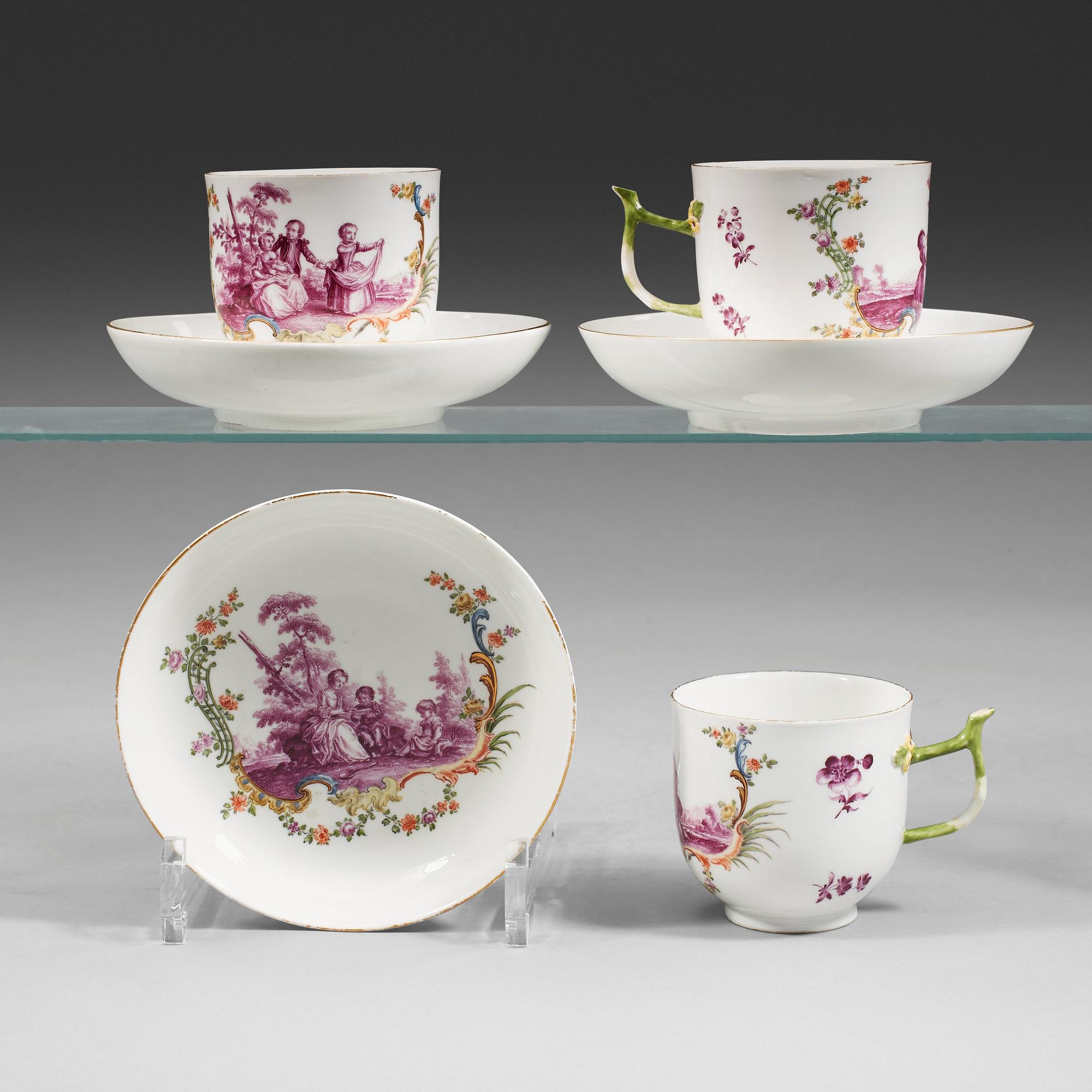 KOPPAR med FAT, porslin. Meissen, 1700-tal.
