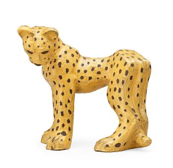 A Vicke Lindstrand yellow glazed ceramic figure of a leopard, Upsala-Ekeby.