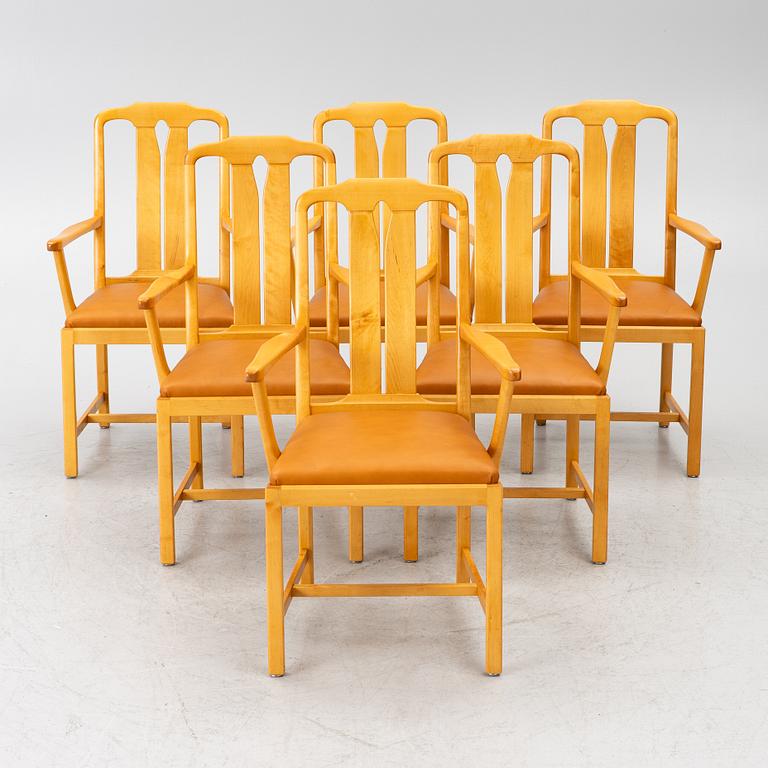 Carl Malmsten, “Ambassador”, armchairs, 6 pieces, Åfors Möbelfabrik, late 20th century.