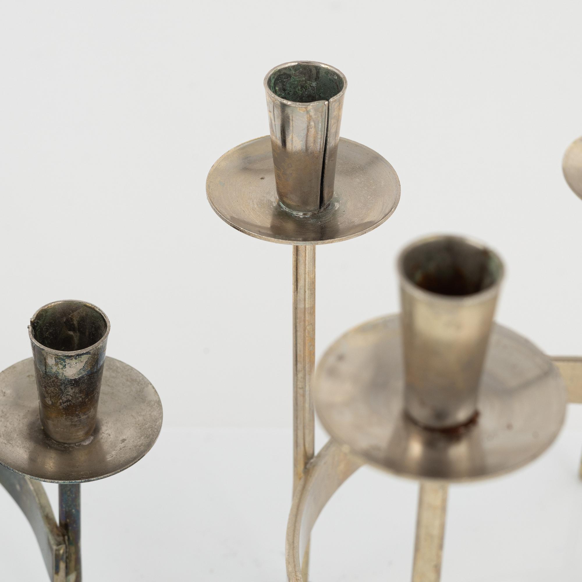 Harry Boström, kandelabrar, 4 st, vitmetall, 'Spiral', Bo Svensk.