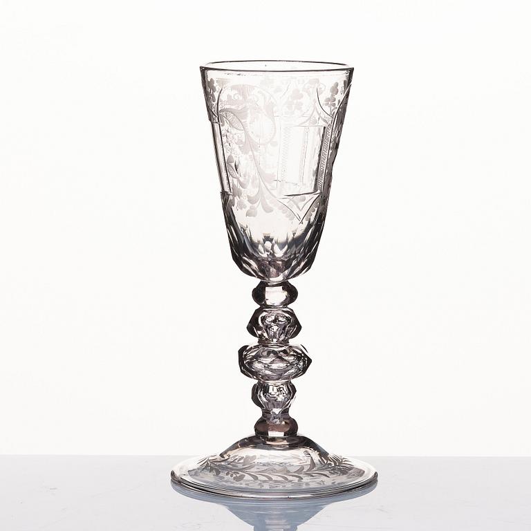 A large German cut and engraved goblet, 18th Century.