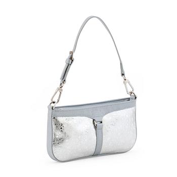 408. LONGCHAMP, a silver colored leather evening bag / pochette.