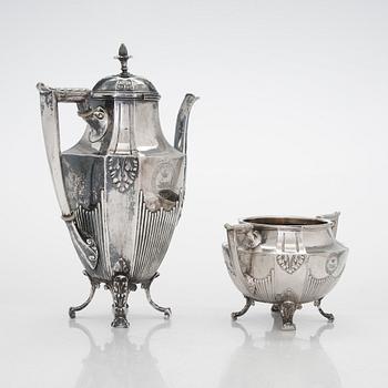 Late 19th-century silver coffee pot and sugar bowl, maker's mark of Hjalmar Fagerroos, Helsinki 1898.