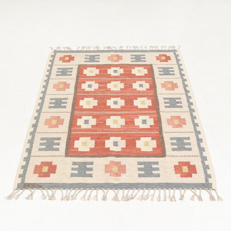 Anna-Greta Sjöqvist, a flat weave rug, signed AGS, c. 214 x 137 cm.