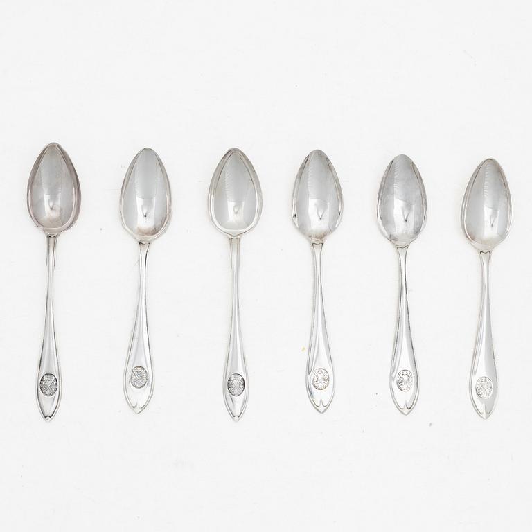 Six spoons, 'Skytte' model, MGAB and C.G. Hallberg Uppsala and Stockholm 1958.