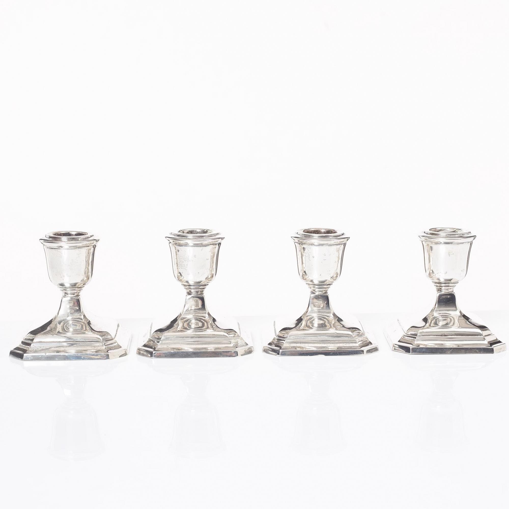 Hugo Grün, four silver candlesticks, Denmark, 1936.