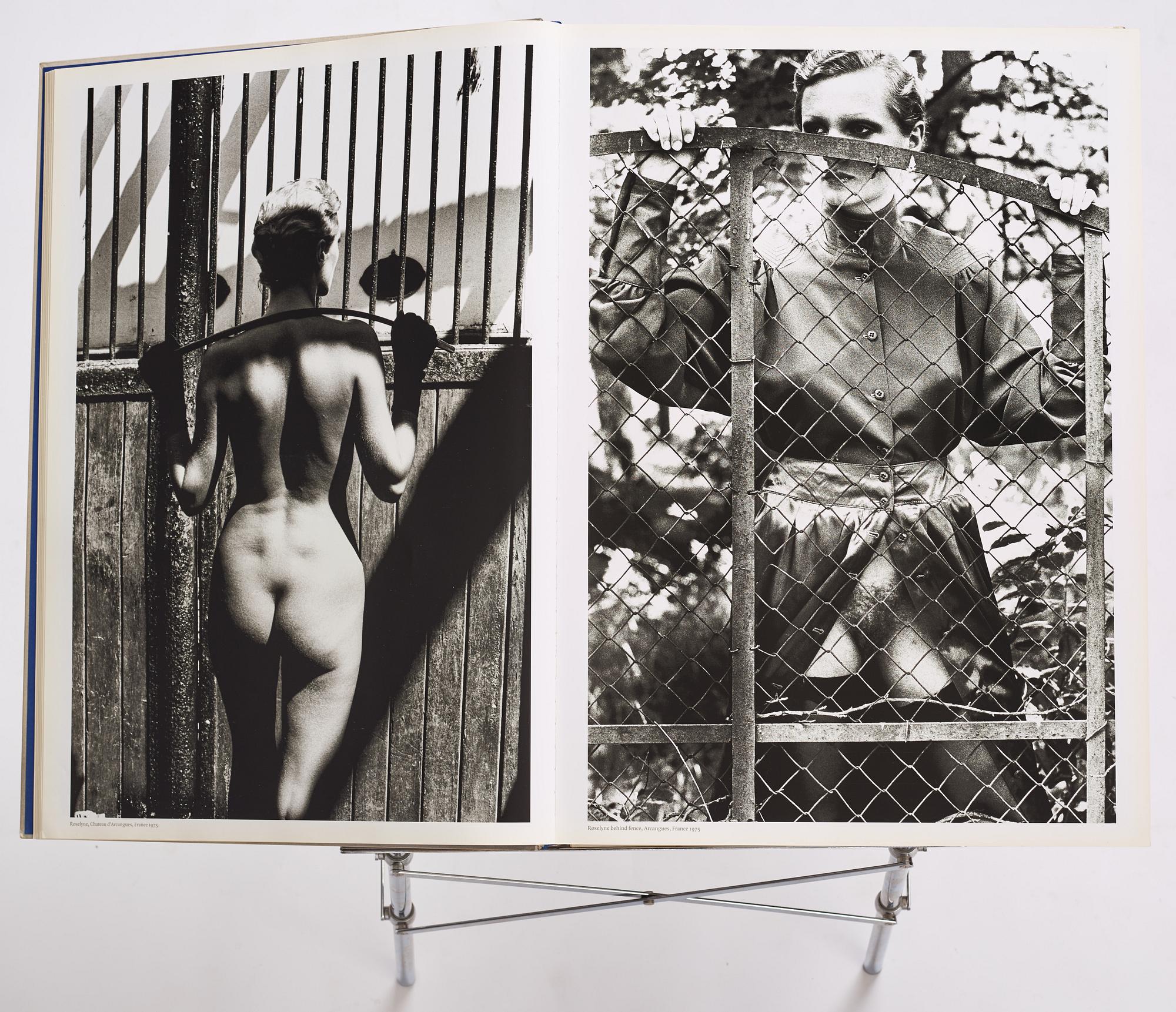 Helmut Newton, Signed book published by Taschen, Monte Carlo, 1999, ed 10000, with a metal table.
