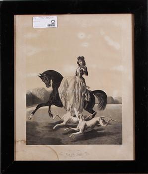 LITOGRAFISKT TRYCK, efter A. de Dreux, 1800-talets mitt.