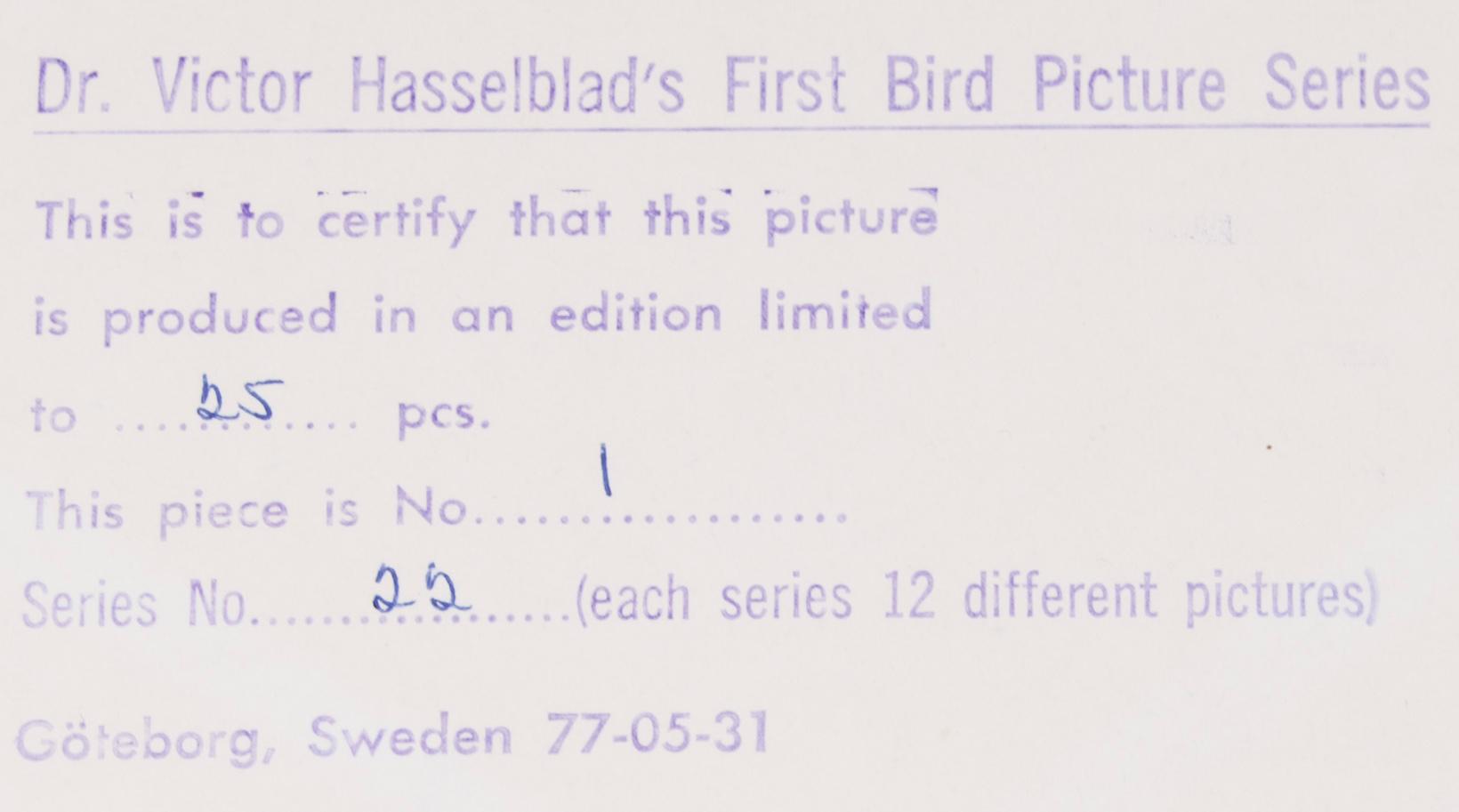 VICTOR HASSELBLAD, fotografier, 12 st, signerade, daterade och numrerade, ur serien nr 22.