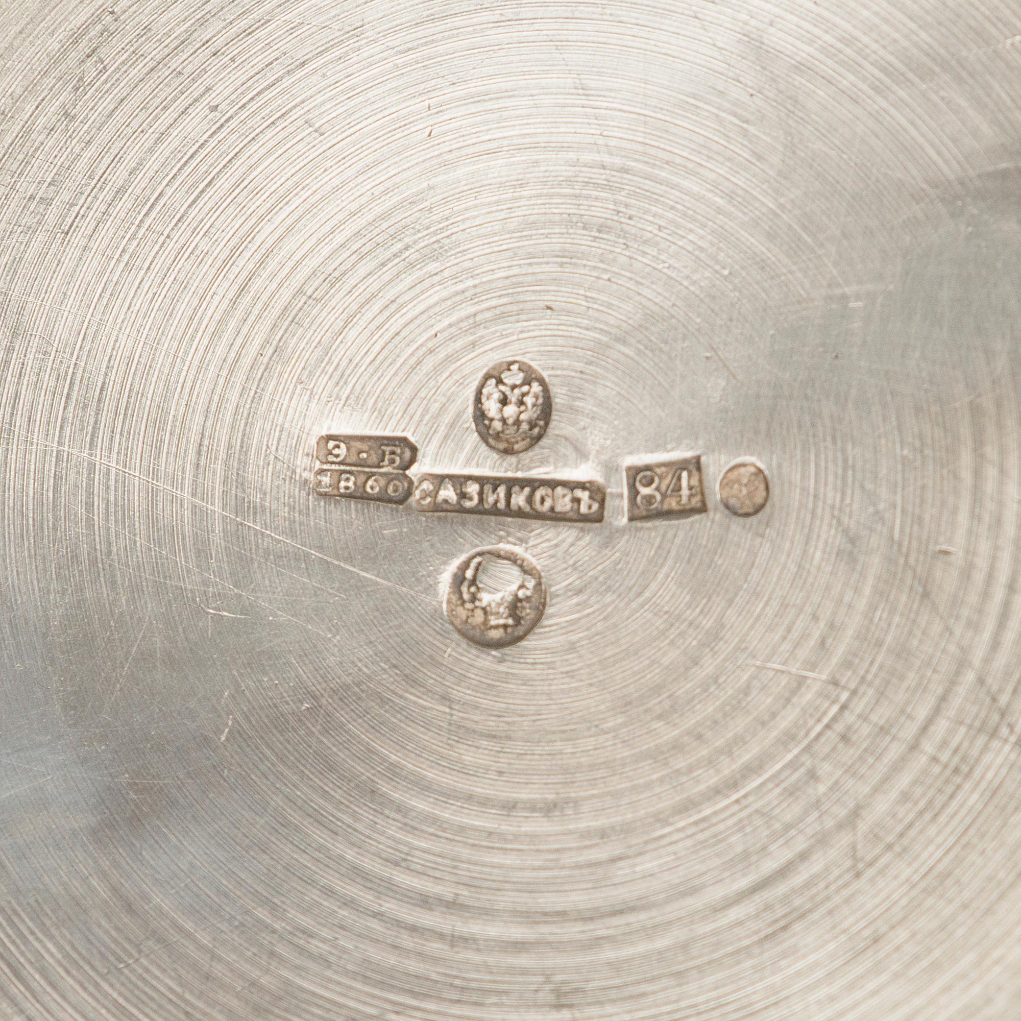 SAZIKOV, A 5-piece silver coffee and tea set, mark of the Sazikov Firm, Imperial Warrant, Saint Petersburg 1860.