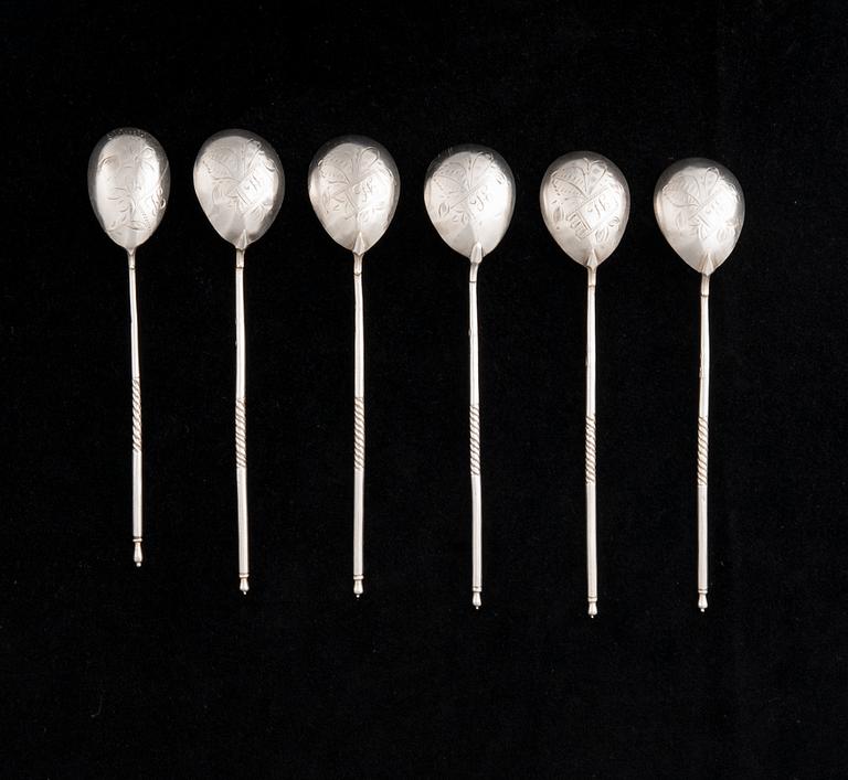 TESKEDAR, 6 st, silver, Kostroma, Ryssland  1908-1926. Vikt ca 74,5 g.