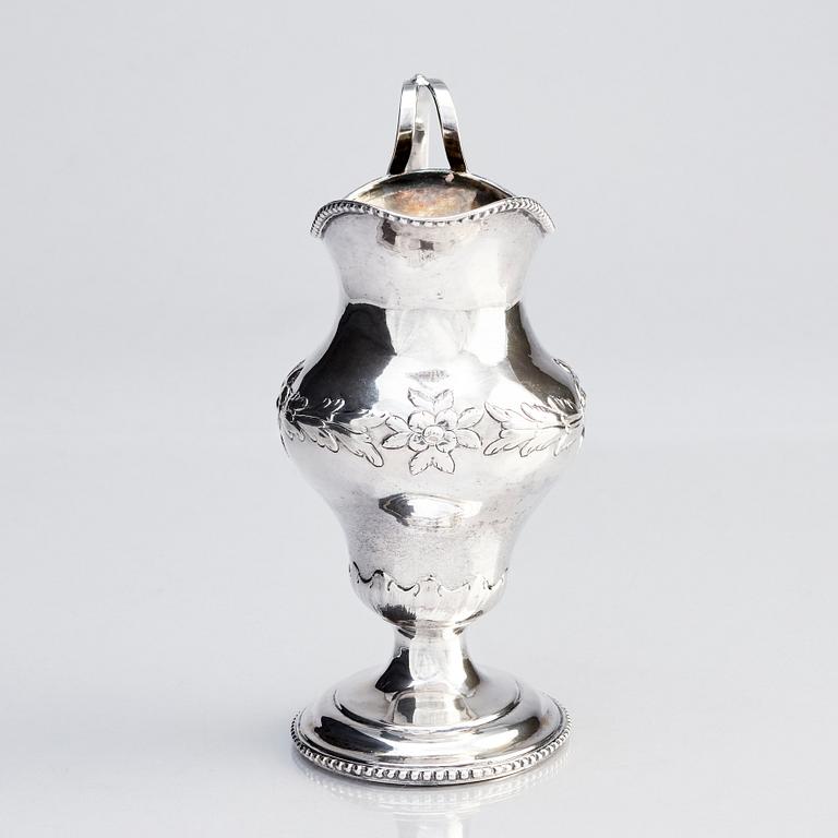 A Swedish 18th century silver cream-jug, 
mark of Johan Malmstedt, Göteborg (1783-1831).