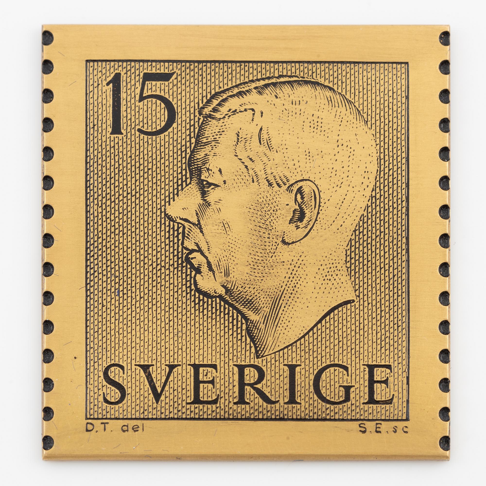 Plaque, 18K gold, numbered 372/1000, 1975, weight approx. 27 g.