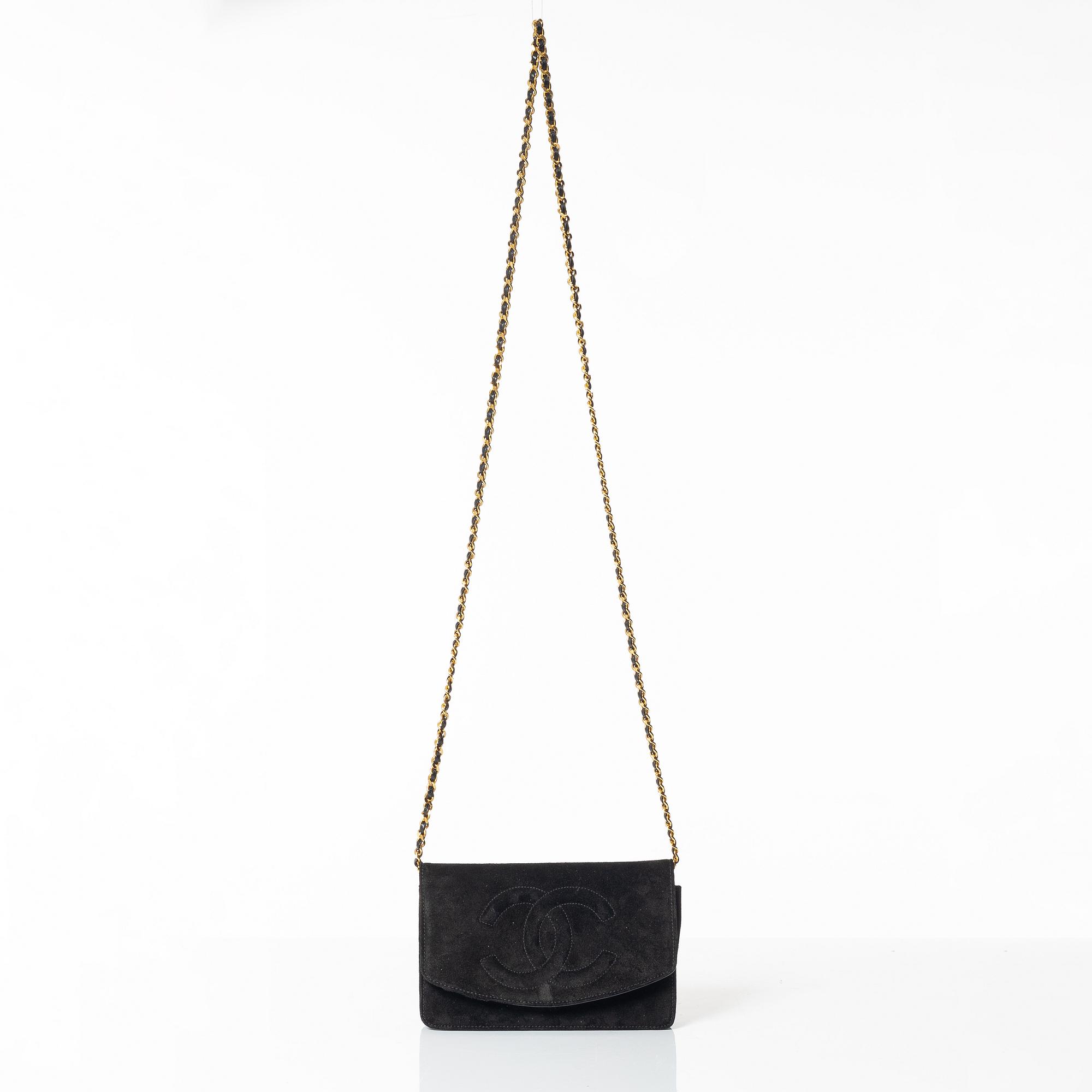 Chanel, A black suede vintage purse / wallet on chain.