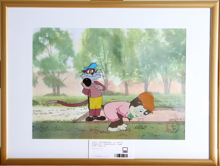 ORIGINALCEL, ur "Pelle Svanslös". Blandteknik, Team Film, sign SL.