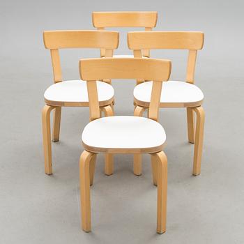 ALVAR AALTO, PÖYTÄ, 1960/70-luku ja TUOLIA, 4 kpl malli 69, Artek, 2000-luku.
