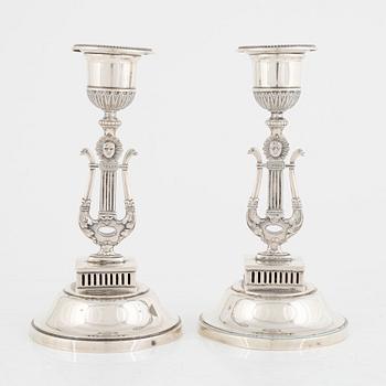 A Pair of Silver Candlesticks, mark of GAB, Stockholm 1900.