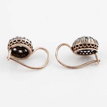 Earrings a pair, with old-cut diamonds.