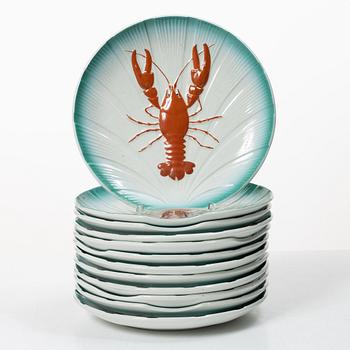 Twelve crayfish plates, Gothenburg, circa 1900.