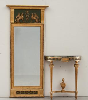 SPEGEL med KONSOLBORD, gustaviansk stil, 1900-tal.