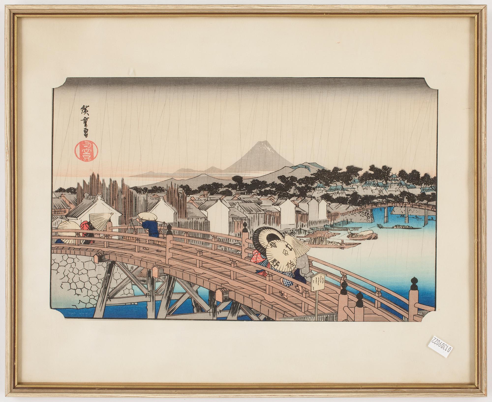 TRÄSNITT, 2 st. Hiroshige. Japan.