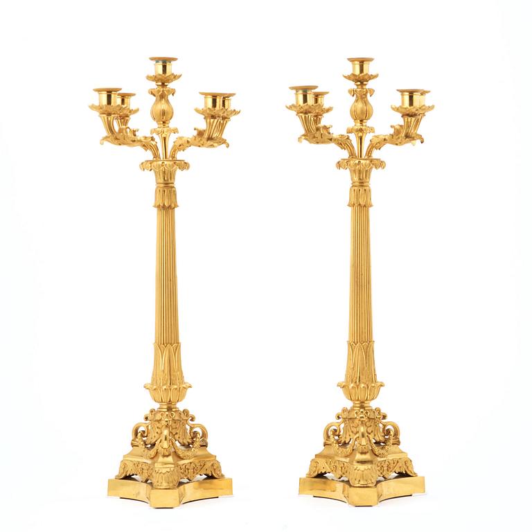 A pair of French 19th century five-light candelabra.