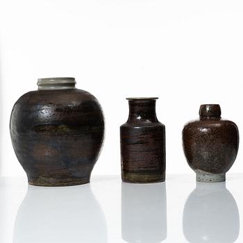 Carl-Harry Stålhane, three unique stoneware vases, Designhuset, Lidköping.