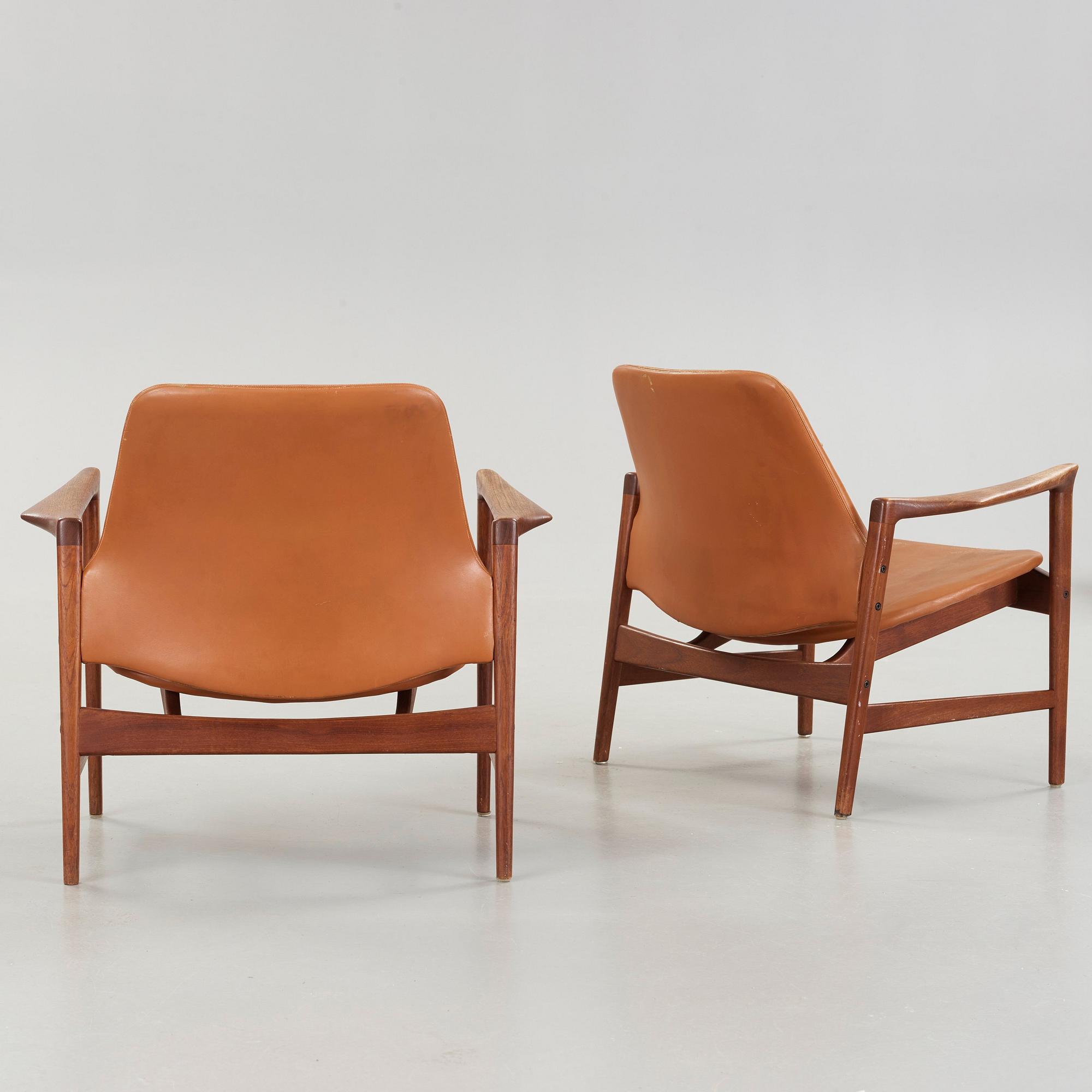 Ib Kofod-Larsen, a pair of 'Holte' easy chairs, OPE Möbler, Sweden, 1950-60's.
