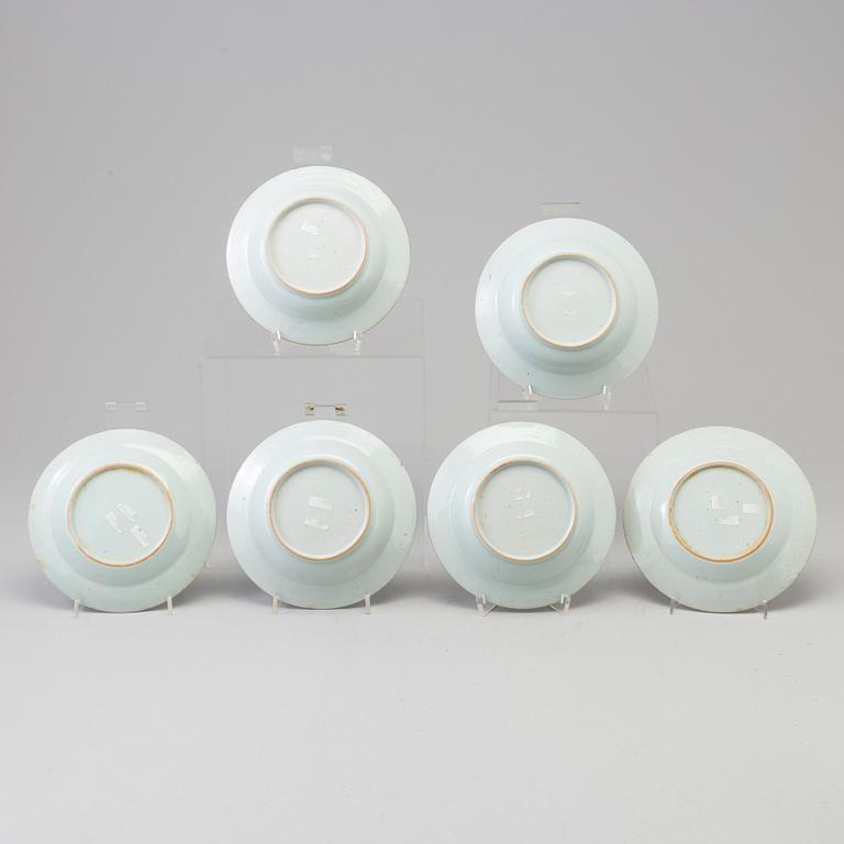 Six blue and white export porcelain dessert dishes, Qing dynasty, Qianlong (1736-95).