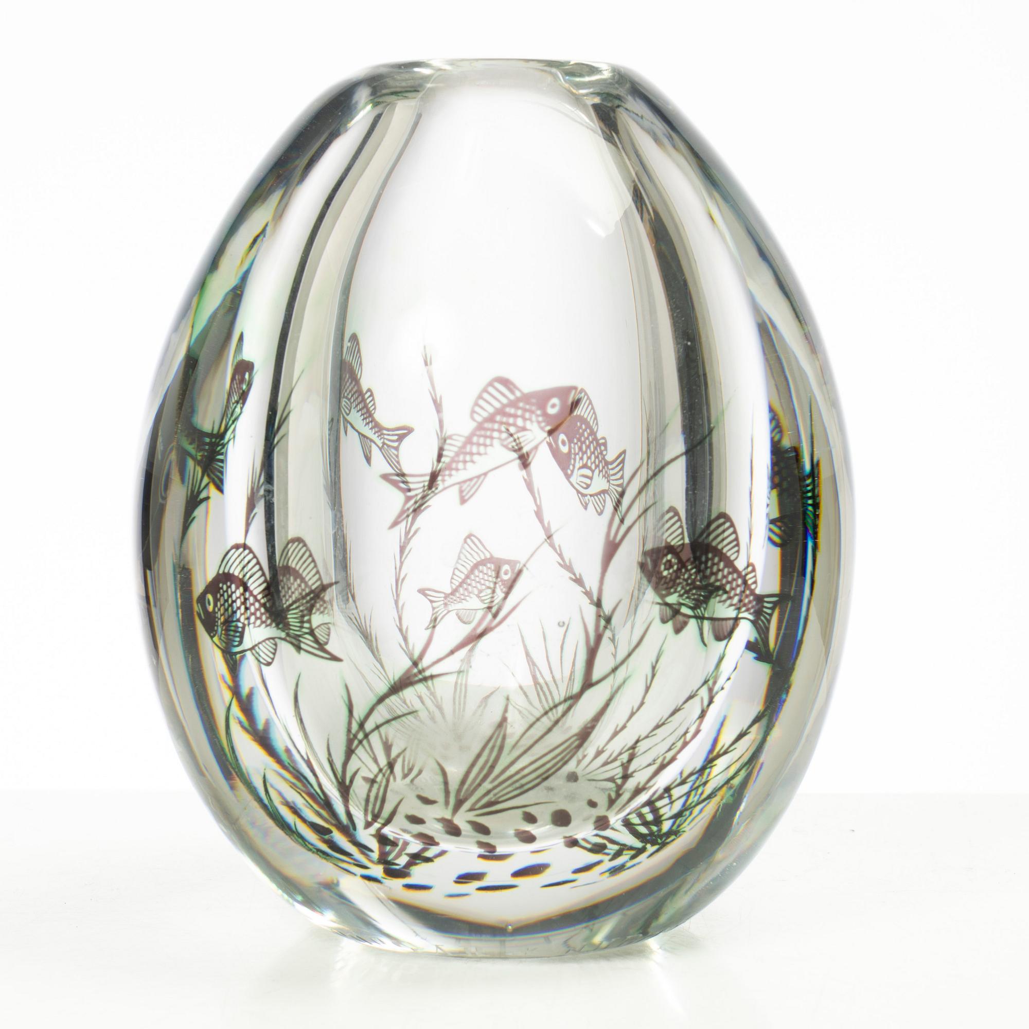 Edward Hald, vas, glas, "fiskgraal", Orrefors, 1900-talet mitt.