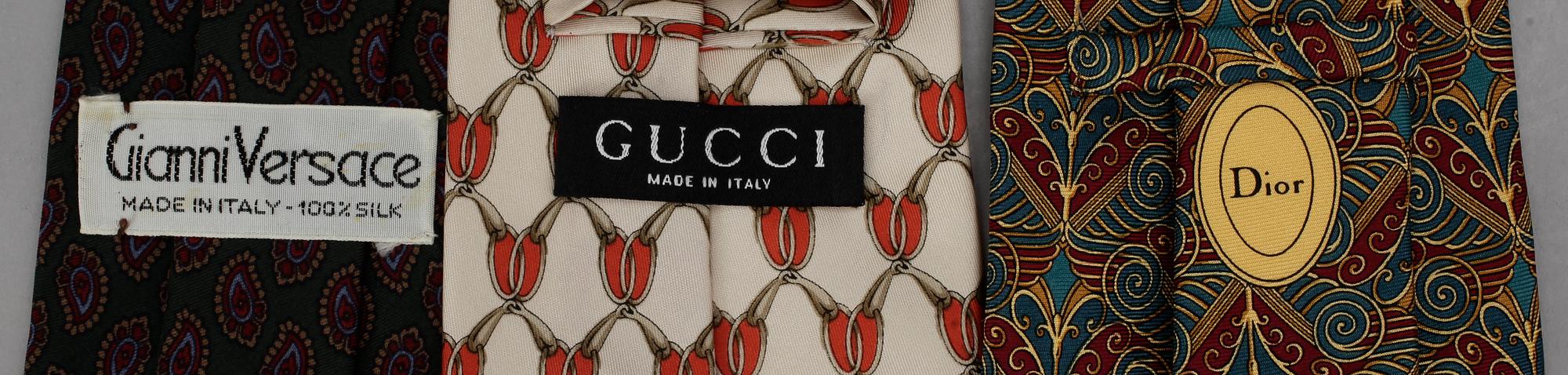 SLIPSAR, 3 st, Dior, Gianni Versace samt Gucci, 1960/70-tal.