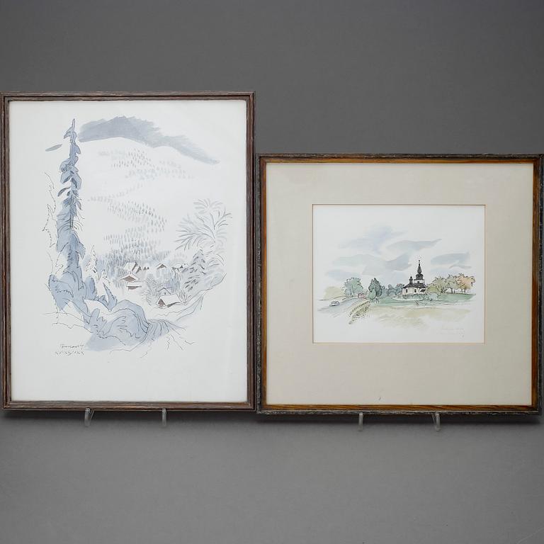 GUNNAR BRUSEWITZ, akvareller, 2 stycken. Signerade.