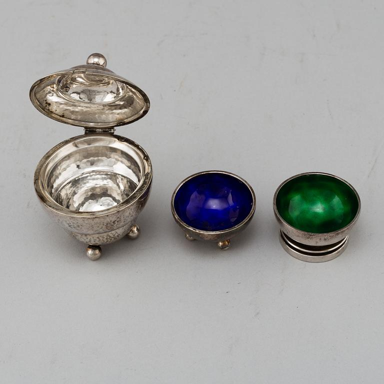 GEORG JENSEN, three silver and enamel items, Denmark.