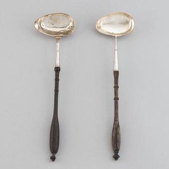 Two swedish silver soup ladles, including Nils Tornberg, Linköping 1801.