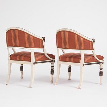 A pair of late Gustavian open amrchairs, late 18th century.