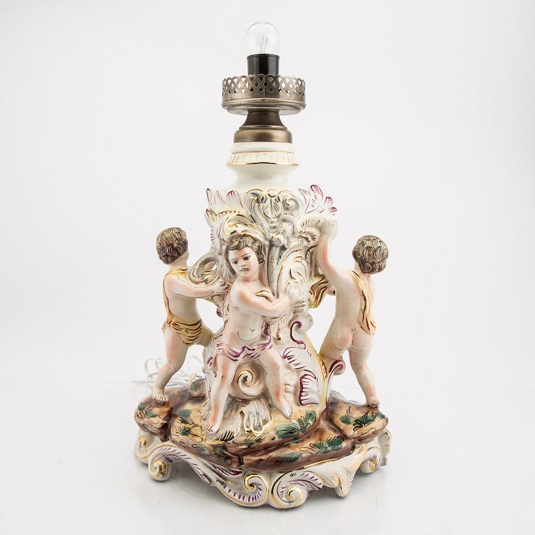 An Italian porcelain table lamp mid 1900s/later part.