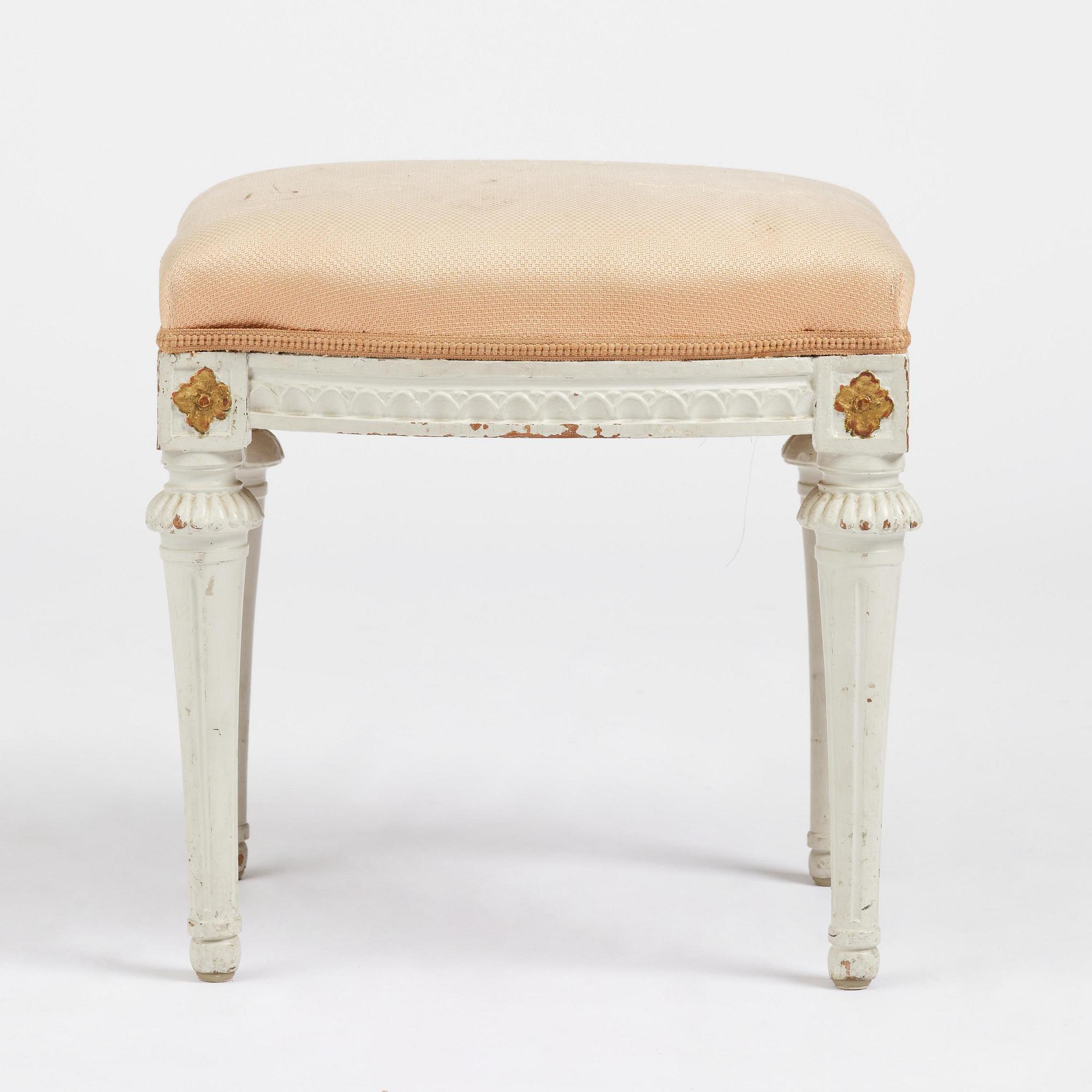 A late Gustavian stool, Stockholm, late 18th century.