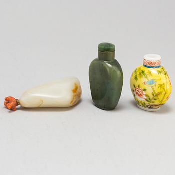 Three Chinese snuff bottles, 20th century.