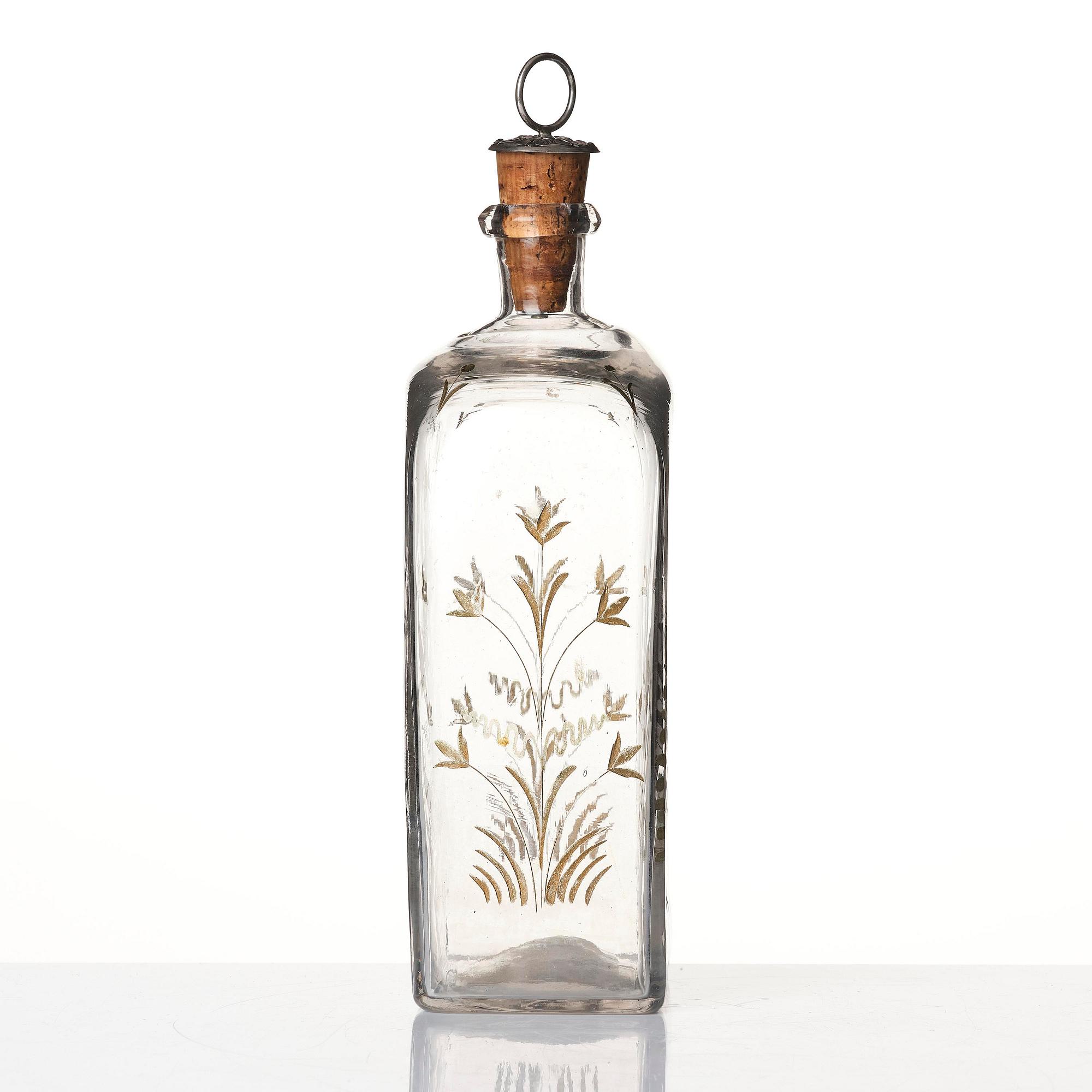 A set of six glasses and a bottle, Sweden, 18th century with King Gustavus IIIs monogram.
