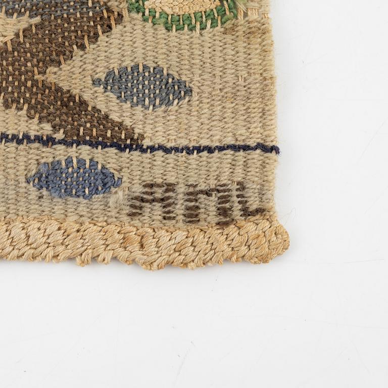 Ann-Mari Forsberg, a textile, "Blå crocus", a tapestry variant, ca 56 x 33 cm, signed AB MMF AMF.