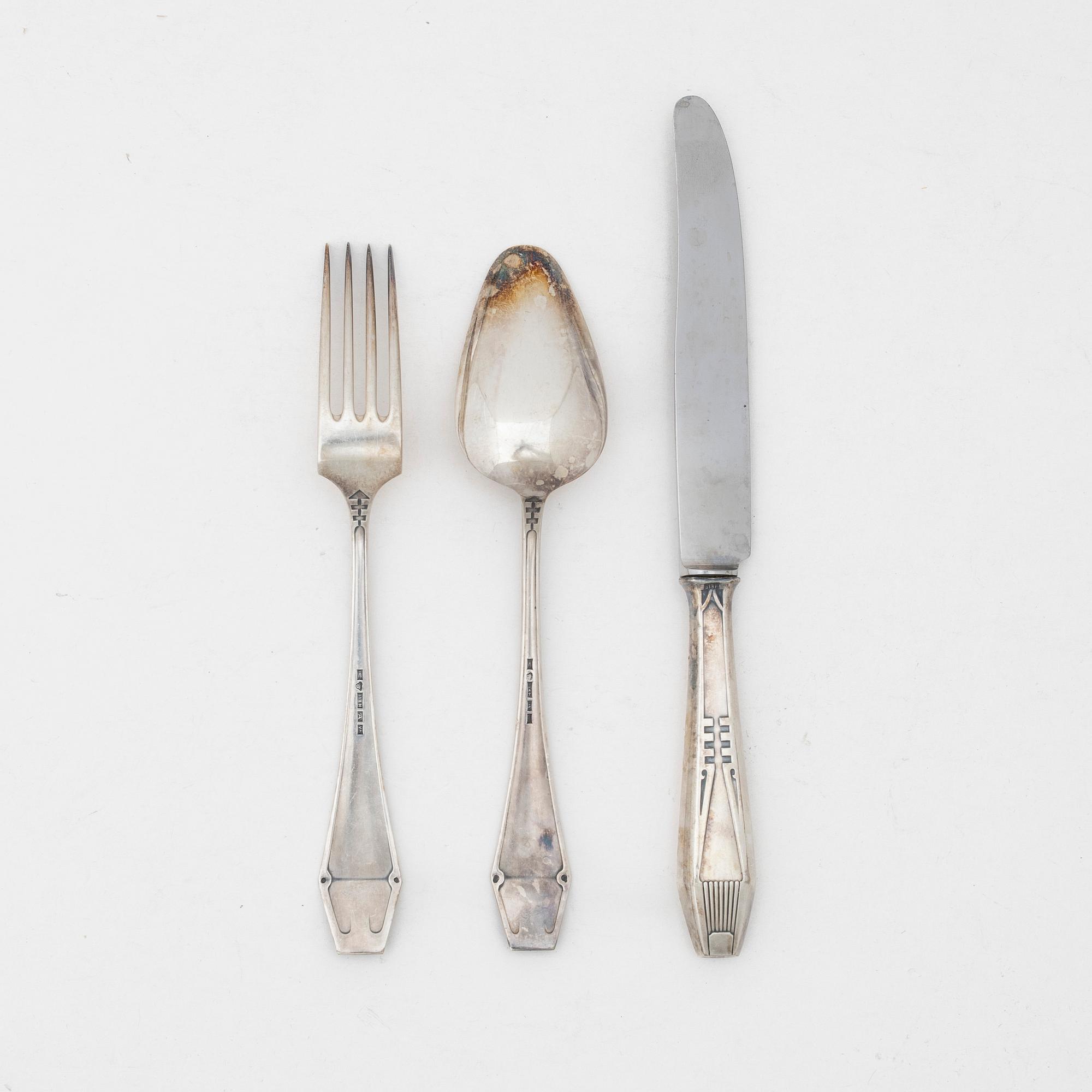 Cutlery, 36 pieces, silver, Soumen Kultaseppä Oy, Turku, Finland 1928.
