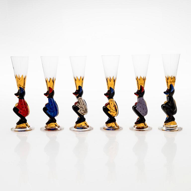 Gunnar Cyrén, snapsilaseja, 6 kpl, ns. "Djävulsglas" (paholaislasi), Nobel-astiastosta, Orrefors.