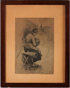 PELLE HEDMAN, tusch, signerad Leksand 1892.