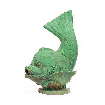 A Carl-Oscar Avén cast iron fountain sculpture of a fish, Näfveqvarn ca 1930.